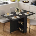Folding Dining Table with Storage, Space Saving Kitchen Table on 6 Wheels with Drawer and Shelves, Dining Table for Small Spaces Apartments