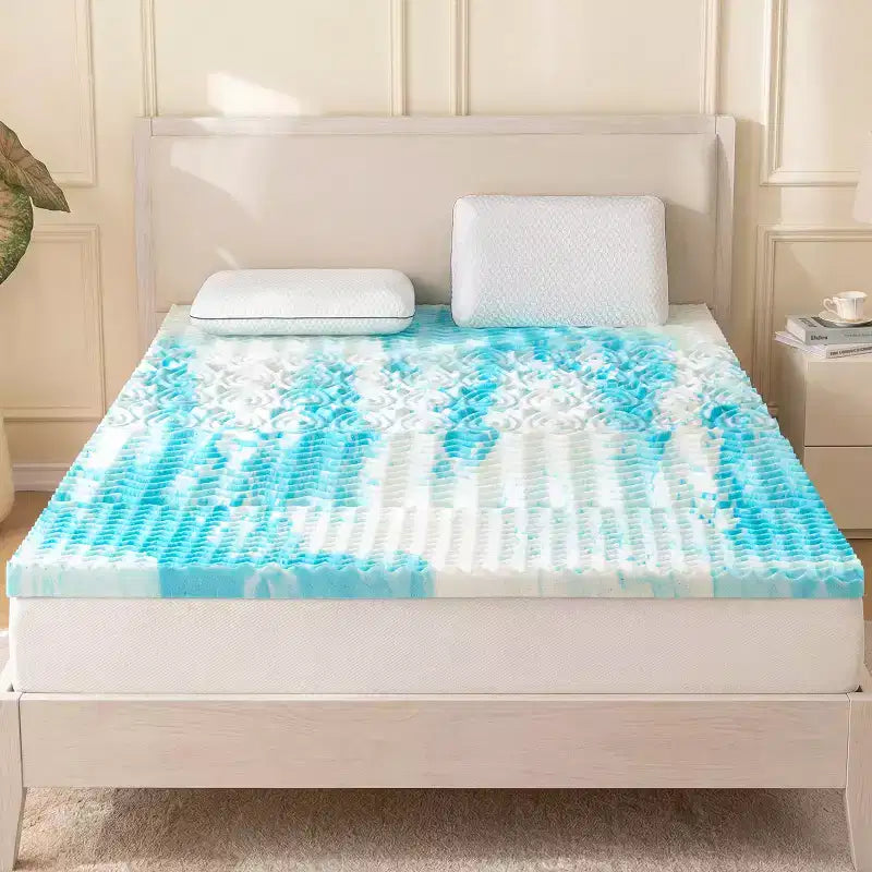 Dyonery Queen Size 2 Inch Cooling Gel-Infused Memory Foam Mattress Topper - Dual-Layer Comfort, Pressure Relief, CertiPUR-US Certified, Blue