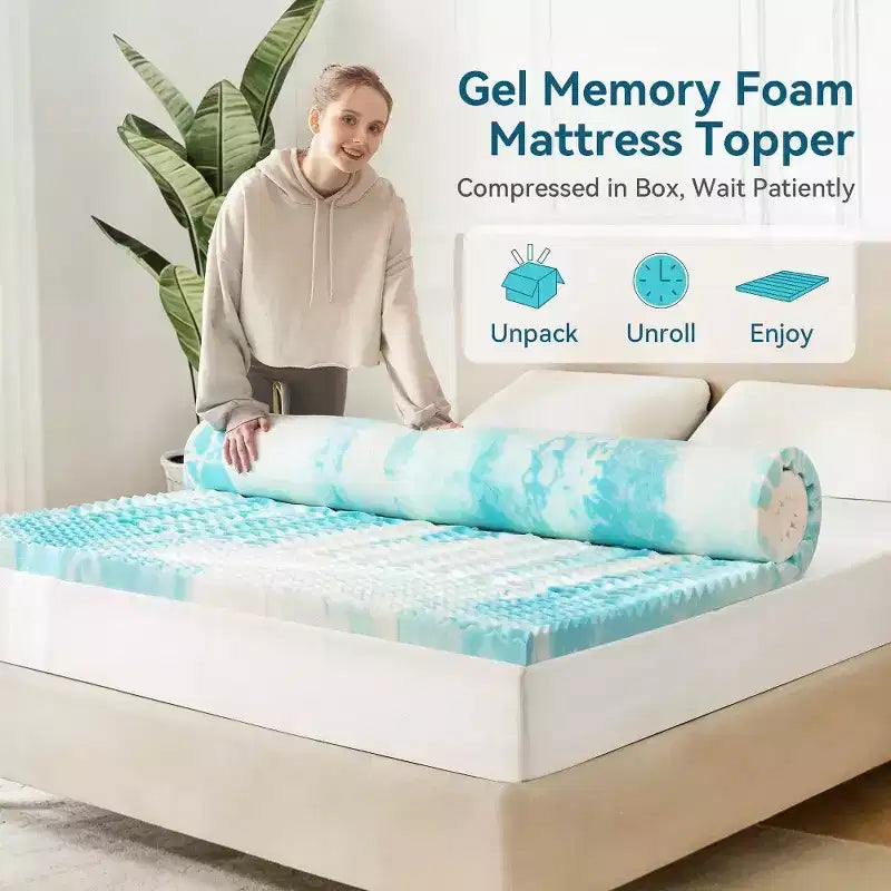 Dyonery Queen Size 2 Inch Cooling Gel-Infused Memory Foam Mattress Topper - Dual-Layer Comfort, Pressure Relief, CertiPUR-US Certified, Blue