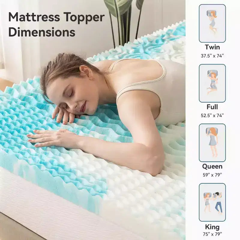 Dyonery Queen Size 2 Inch Cooling Gel-Infused Memory Foam Mattress Topper - Dual-Layer Comfort, Pressure Relief, CertiPUR-US Certified, Blue