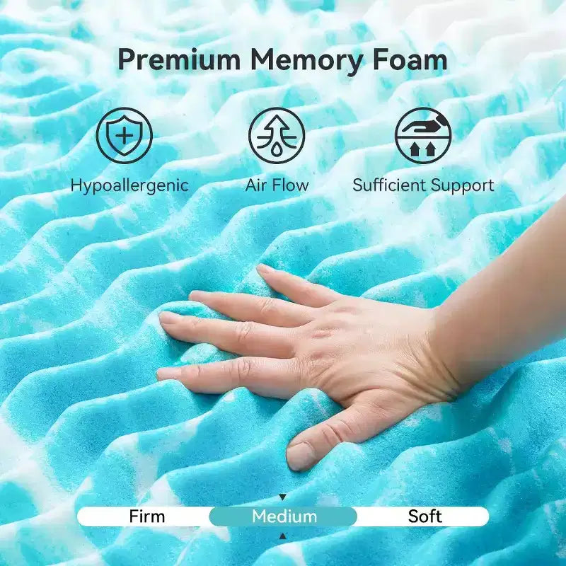 Dyonery Queen Size 2 Inch Cooling Gel-Infused Memory Foam Mattress Topper - Dual-Layer Comfort, Pressure Relief, CertiPUR-US Certified, Blue