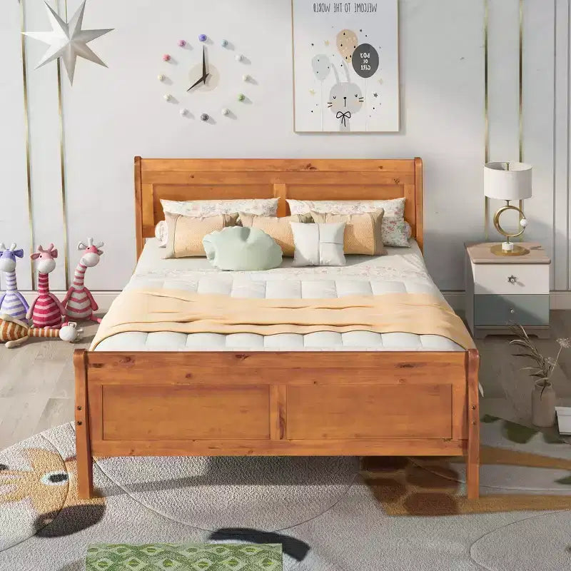 FAMYYT Full Size Wood Platform Bed With Headboard, Easy Assembly, Oak
