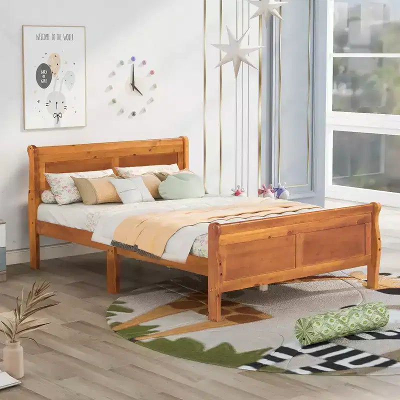 FAMYYT Full Size Wood Platform Bed With Headboard, Easy Assembly, Oak