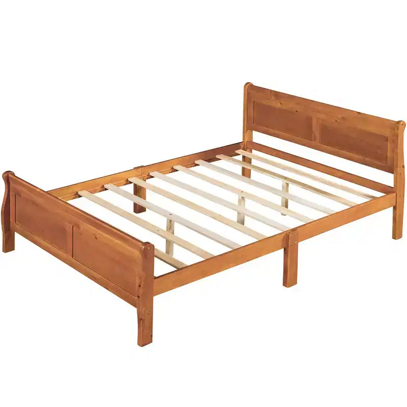 FAMYYT Full Size Wood Platform Bed With Headboard, Easy Assembly, Oak