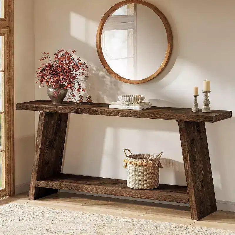 Lantine 70.9'' Solid Wood Console Table, Narrow Long Sofa Table Behind Couch with 2-Tier Storage for Living Room, Hallway, Foyer, Espresso Brown