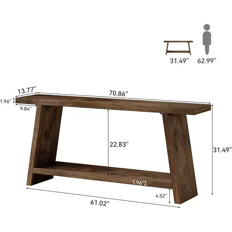 Lantine 70.9'' Solid Wood Console Table, Narrow Long Sofa Table Behind Couch with 2-Tier Storage for Living Room, Hallway, Foyer, Espresso Brown