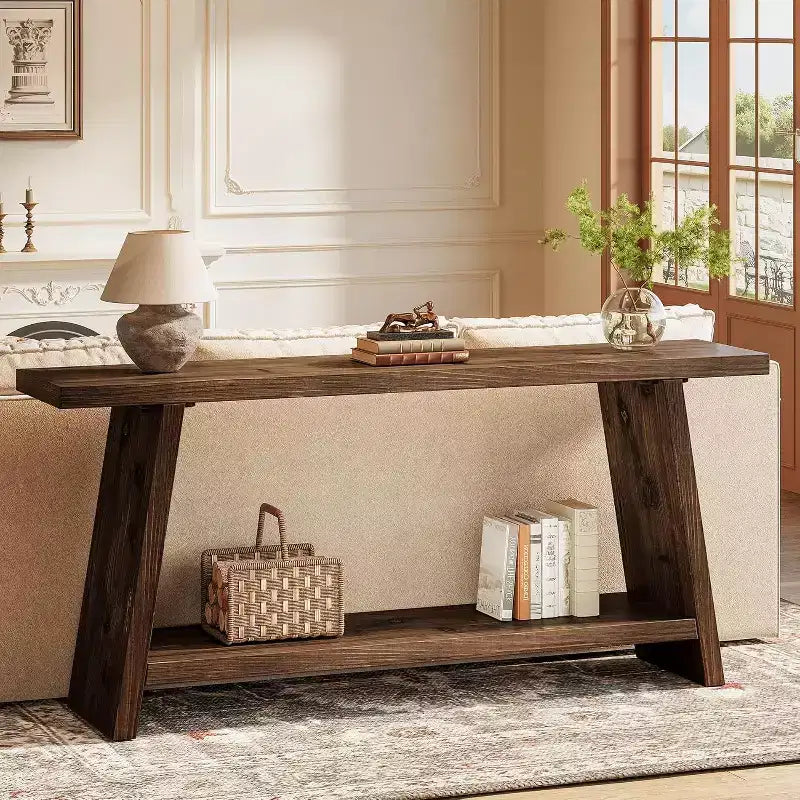 Lantine 70.9'' Solid Wood Console Table, Narrow Long Sofa Table Behind Couch with 2-Tier Storage for Living Room, Hallway, Foyer, Espresso Brown