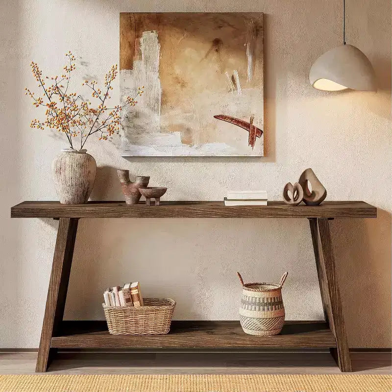 Lantine 70.9'' Solid Wood Console Table, Narrow Long Sofa Table Behind Couch with 2-Tier Storage for Living Room, Hallway, Foyer, Espresso Brown