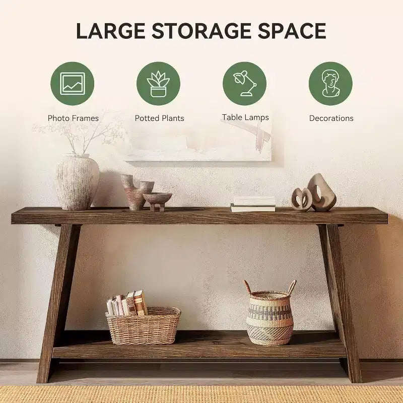 Lantine 70.9'' Solid Wood Console Table, Narrow Long Sofa Table Behind Couch with 2-Tier Storage for Living Room, Hallway, Foyer, Espresso Brown