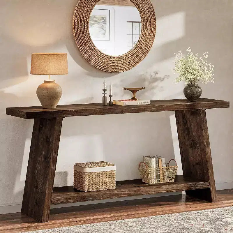 Lantine 70.9'' Solid Wood Console Table, Narrow Long Sofa Table Behind Couch with 2-Tier Storage for Living Room, Hallway, Foyer, Espresso Brown
