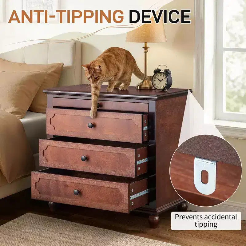 Karl Home P2 MDF Nightstand Solid Legs USB Type-C Power 3 Drawers Tray 28.3 Inch