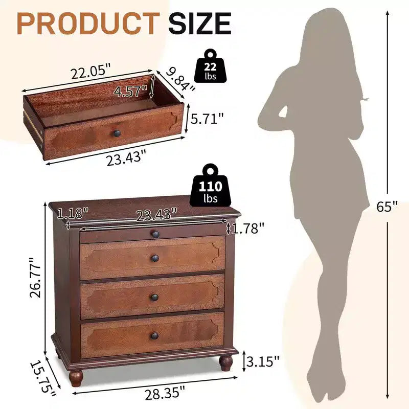 Karl Home P2 MDF Nightstand Solid Legs USB Type-C Power 3 Drawers Tray 28.3 Inch
