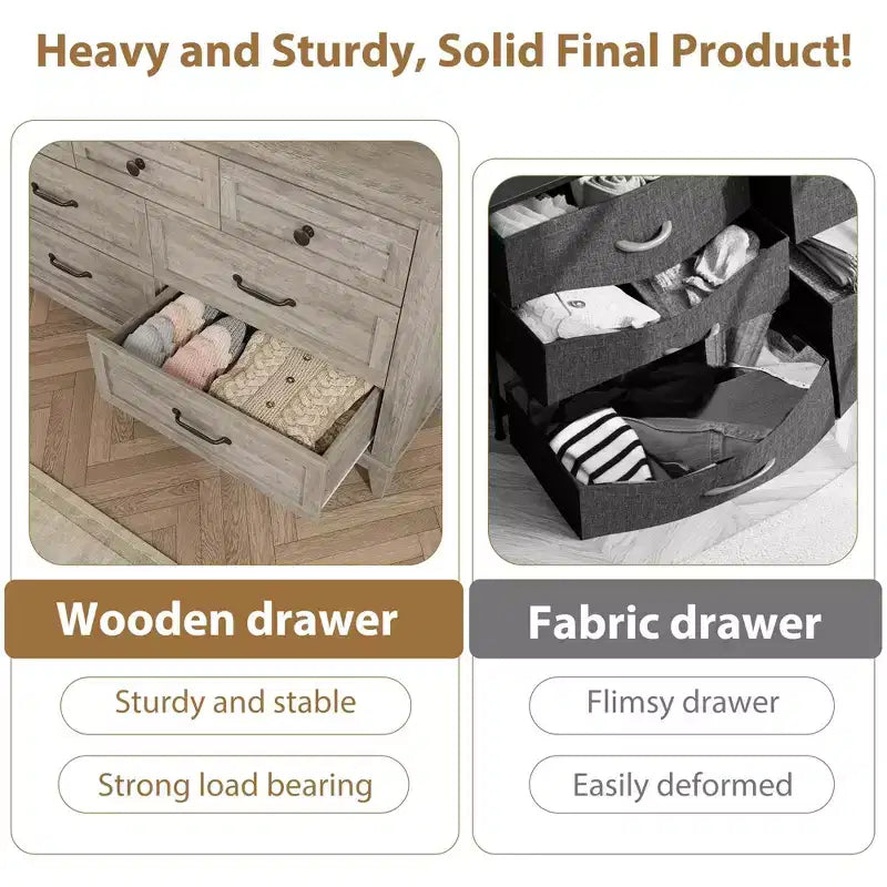 7 Drawer Dresser, 54 Inch Wide Wooden Chest Of Drawers with Deep Storage, Anti-Tip Bedroom Dresser for Living Room, Entryway, Hallway, Office