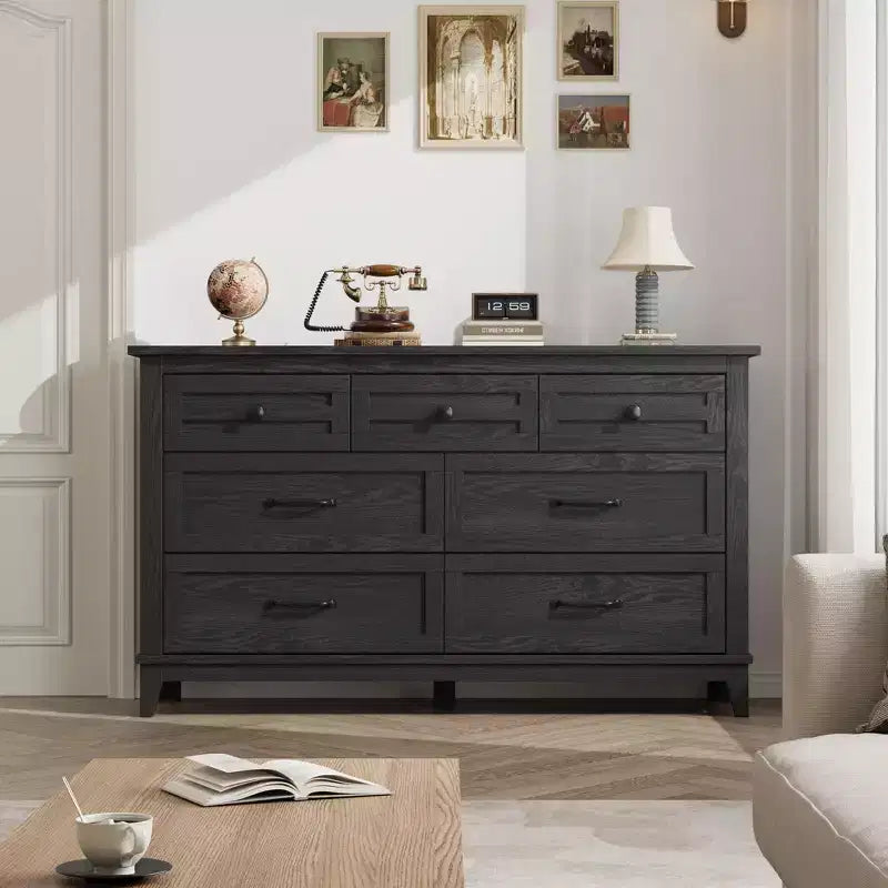 7 Drawer Dresser, 54 Inch Wide Wooden Chest Of Drawers with Deep Storage, Anti-Tip Bedroom Dresser for Living Room, Entryway, Hallway, Office