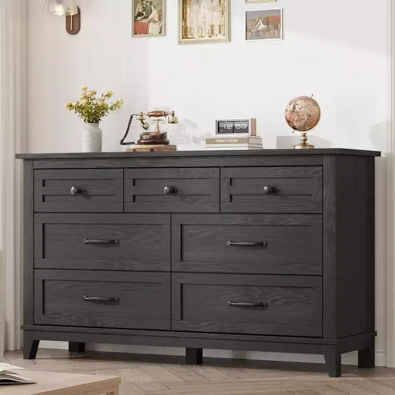 7 Drawer Dresser, 54 Inch Wide Wooden Chest Of Drawers with Deep Storage, Anti-Tip Bedroom Dresser for Living Room, Entryway, Hallway, Office