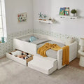 GDFStudio Karina Modern Twin Size Boucle Upholstered Kids Bed with Guardrails, 1 Drawer and 1 Step Stool