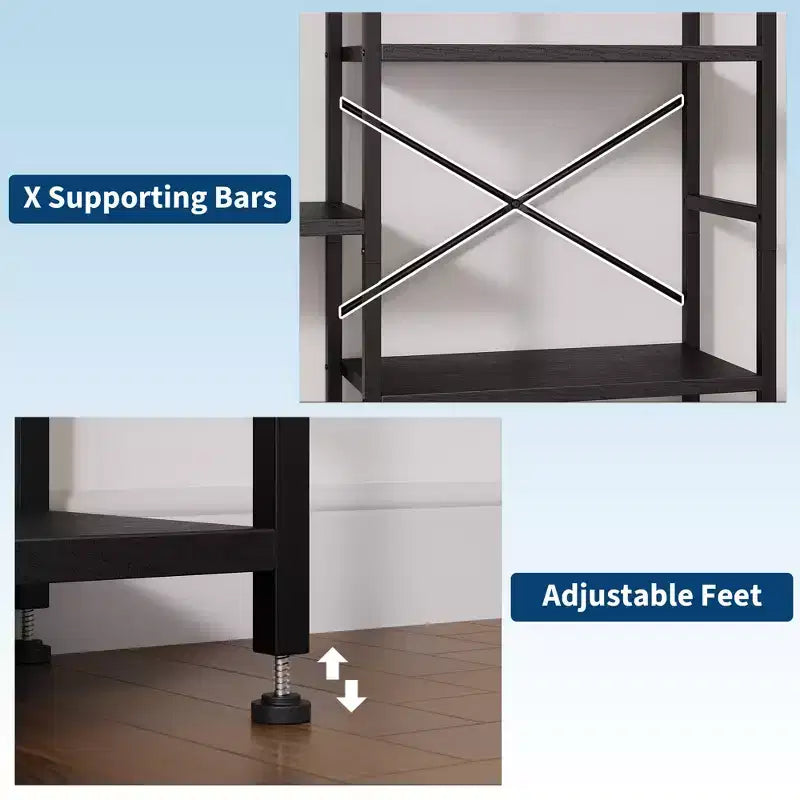 Triple Arched 4-Tier Bookshelf, Tall Wood & Metal Open Display Bookcase w/ 11 Shelves. Wide Standing Storage Rack for Home Office & Living Room