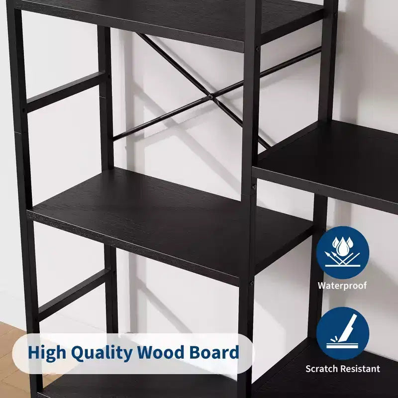 Triple Arched 4-Tier Bookshelf, Tall Wood & Metal Open Display Bookcase w/ 11 Shelves. Wide Standing Storage Rack for Home Office & Living Room