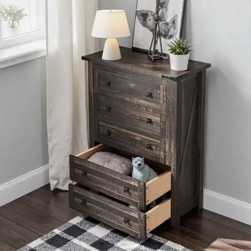 Farmhouse 5 Drawers Dresser, 48 Tall Wood Rustic Wide Chest of Drawers, Storage Dressers Organizer for Bedroom, Living Room
