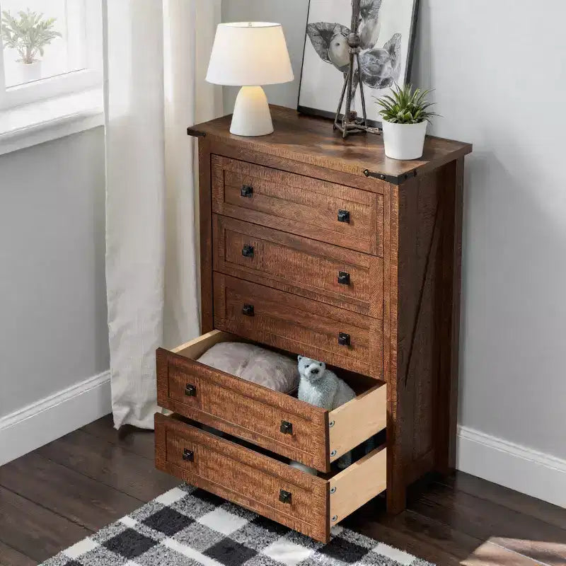 Farmhouse 5 Drawers Dresser, 48 Tall Wood Rustic Wide Chest of Drawers, Storage Dressers Organizer for Bedroom, Living Room