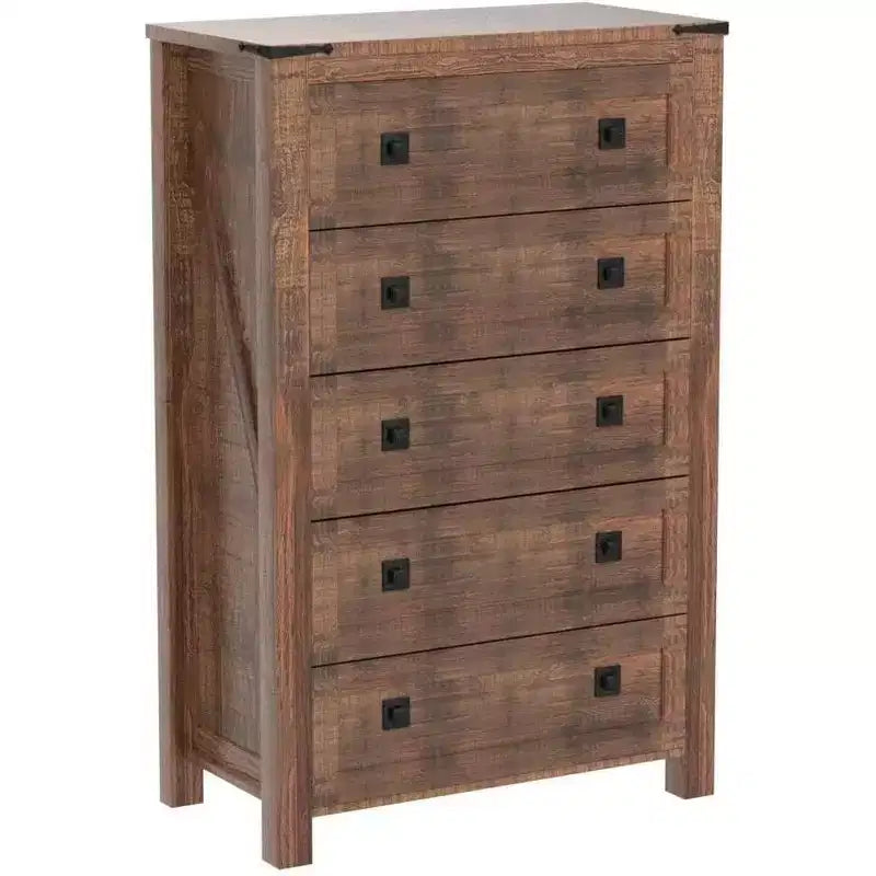 Farmhouse 5 Drawers Dresser, 48 Tall Wood Rustic Wide Chest of Drawers, Storage Dressers Organizer for Bedroom, Living Room