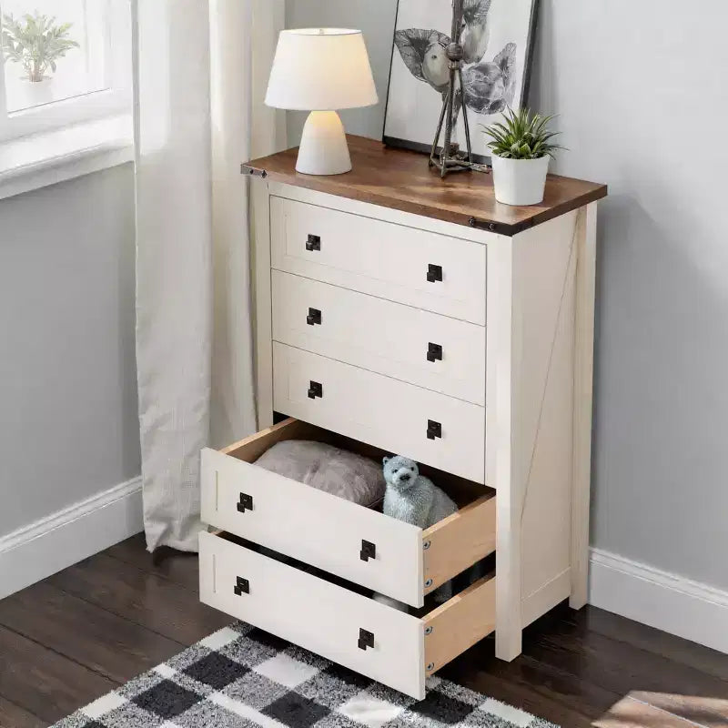 Farmhouse 5 Drawers Dresser, 48 Tall Wood Rustic Wide Chest of Drawers, Storage Dressers Organizer for Bedroom, Living Room