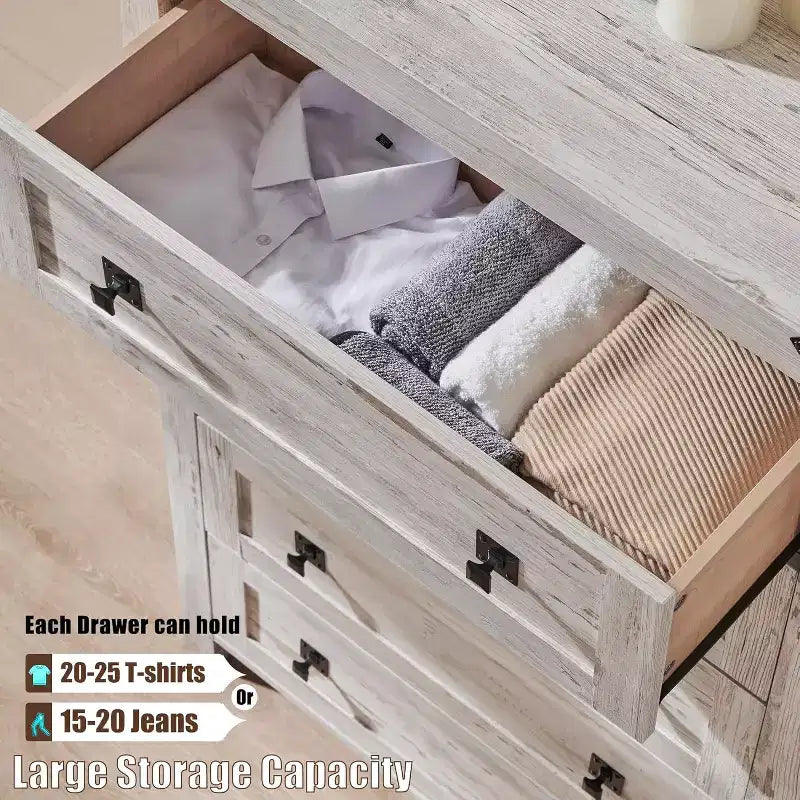 Farmhouse 5 Drawers Dresser, 48 Tall Wood Rustic Wide Chest of Drawers, Storage Dressers Organizer for Bedroom, Living Room