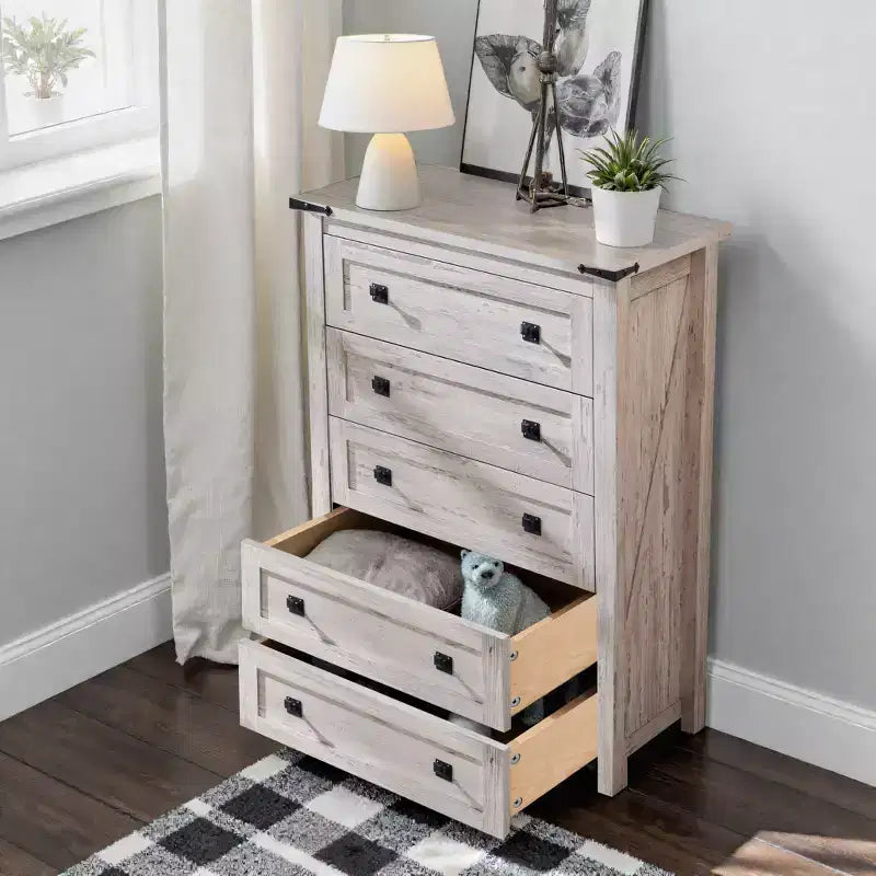 Farmhouse 5 Drawers Dresser, 48 Tall Wood Rustic Wide Chest of Drawers, Storage Dressers Organizer for Bedroom, Living Room