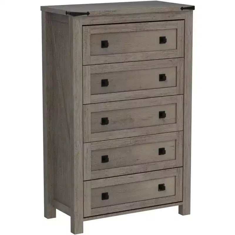 Farmhouse 5 Drawers Dresser, 48 Tall Wood Rustic Wide Chest of Drawers, Storage Dressers Organizer for Bedroom, Living Room