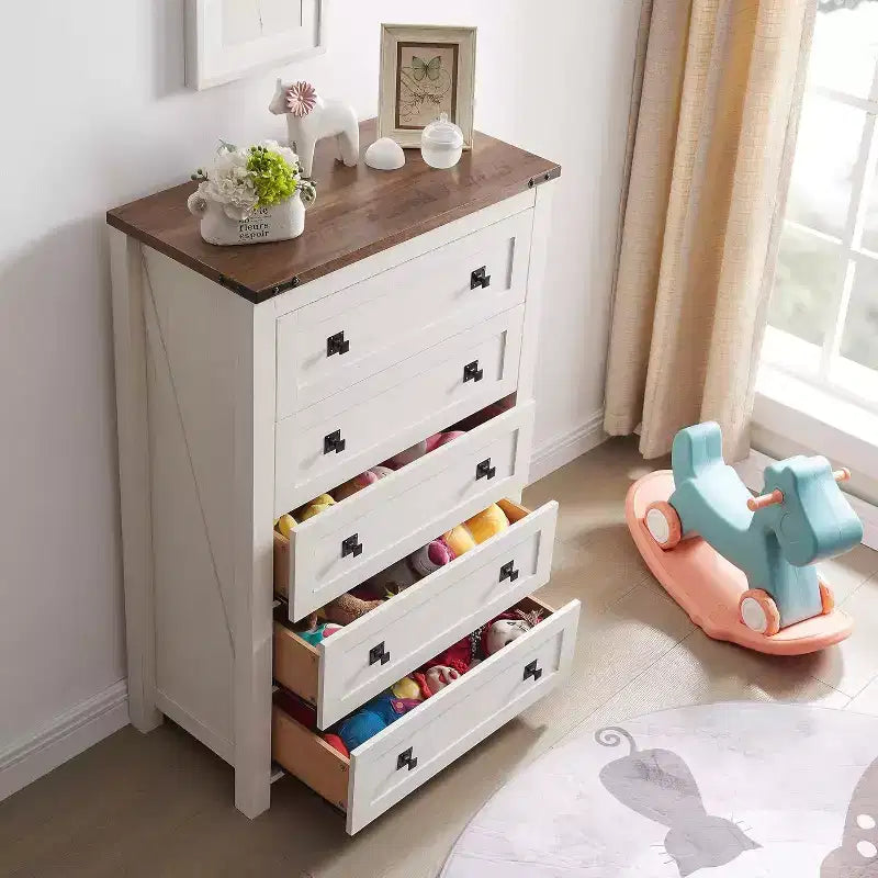 Farmhouse 5 Drawers Dresser, 48 Tall Wood Rustic Wide Chest of Drawers, Storage Dressers Organizer for Bedroom, Living Room