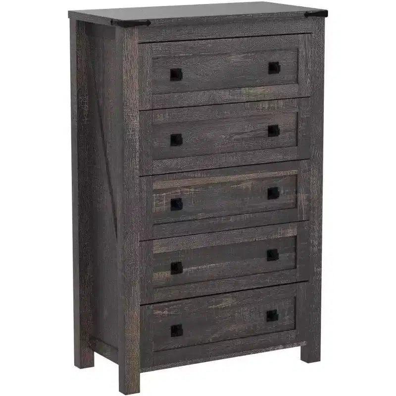 Farmhouse 5 Drawers Dresser, 48 Tall Wood Rustic Wide Chest of Drawers, Storage Dressers Organizer for Bedroom, Living Room