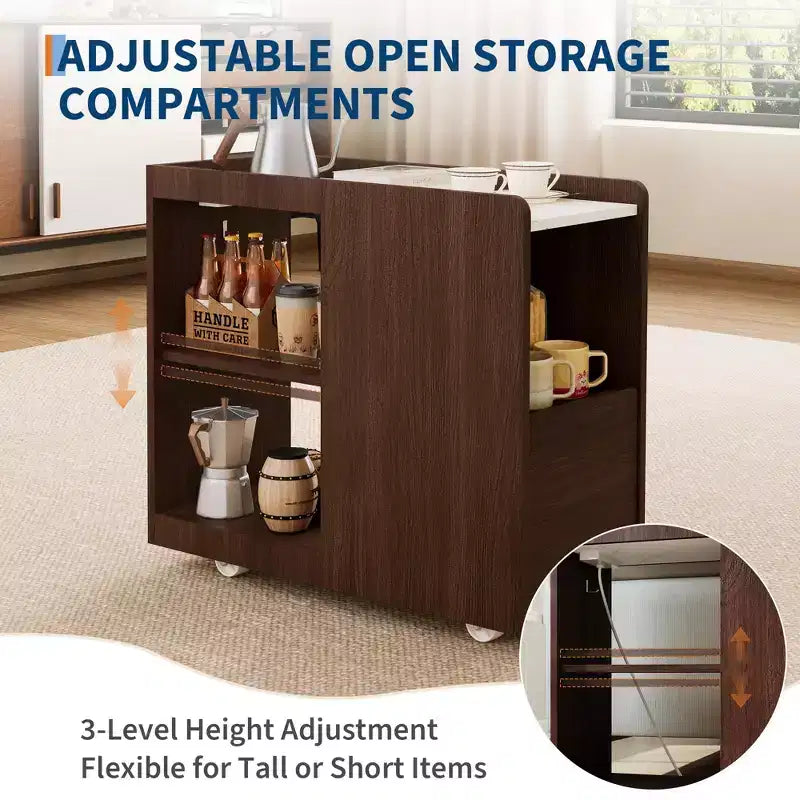 Mobile End Table with Charging Station and Drawer - Side Table with 2 AC Outlets, 3-Level Adjustable Shelf and Lockable Wheels