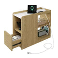 Mobile End Table with Charging Station and Drawer - Side Table with 2 AC Outlets, 3-Level Adjustable Shelf and Lockable Wheels