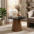 JVNOXK Round Coffee Table Sturdy Pedestal Wooden Tea Table for Living Room Easy to Assemble,Black,Wood