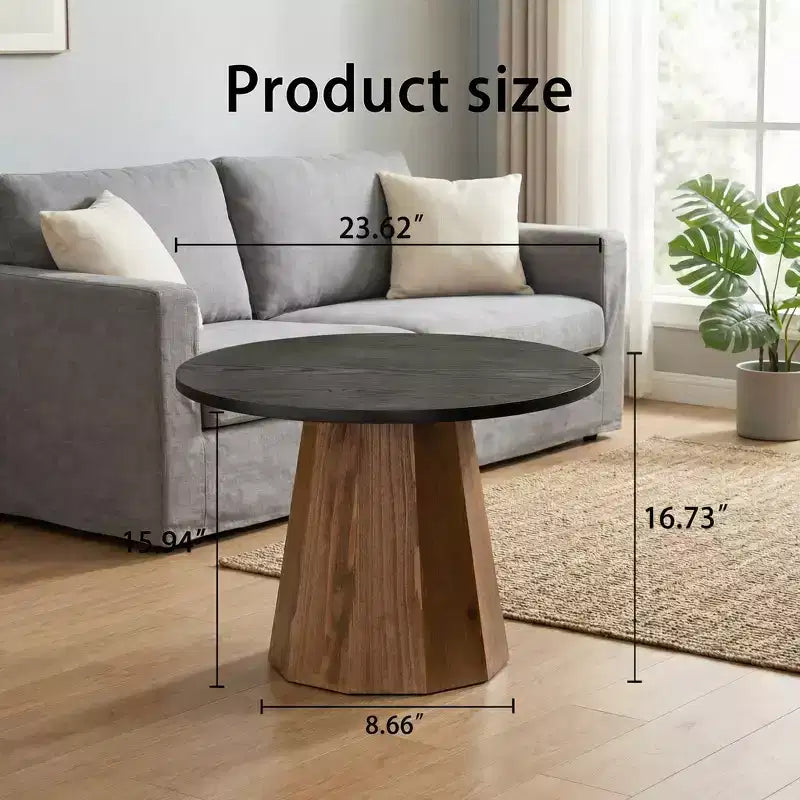 JVNOXK Round Coffee Table Sturdy Pedestal Wooden Tea Table for Living Room Easy to Assemble,Black,Wood