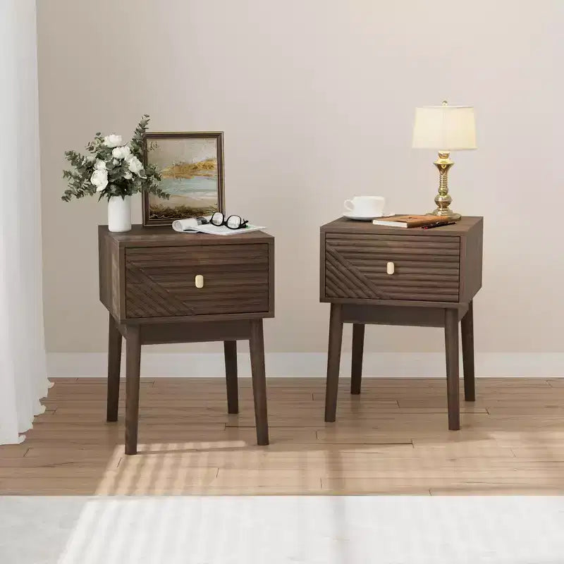 GDFStudio Aleksei Modern Wooden Nightstand with Metal Handles (Set of 2)