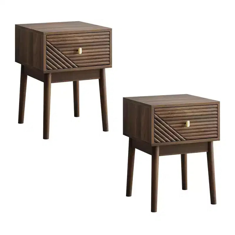 GDFStudio Aleksei Modern Wooden Nightstand with Metal Handles (Set of 2)