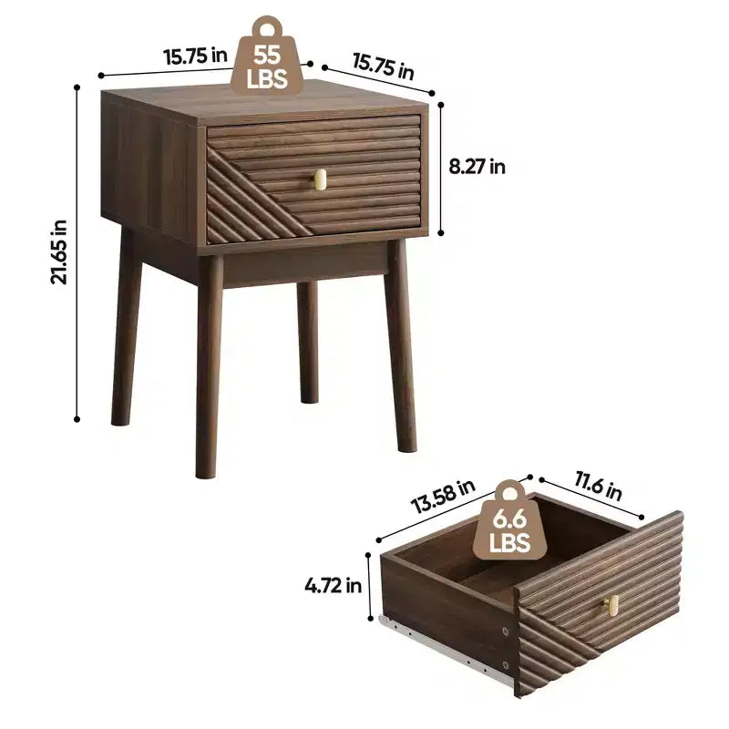 GDFStudio Aleksei Modern Wooden Nightstand with Metal Handles (Set of 2)