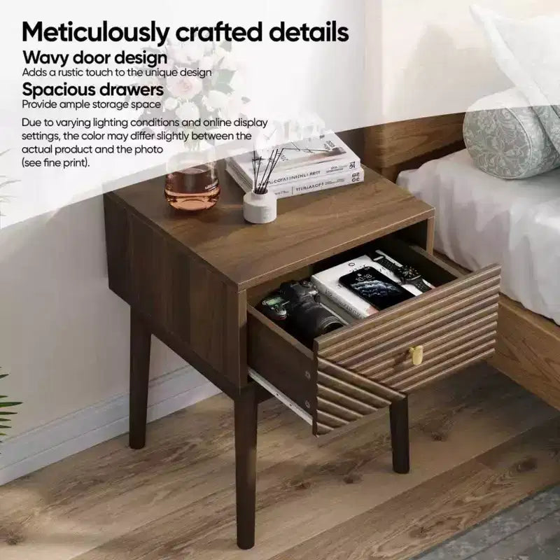 GDFStudio Aleksei Modern Wooden Nightstand with Metal Handles (Set of 2)