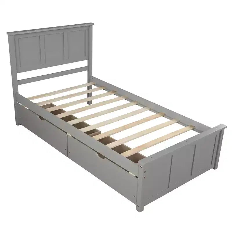 FAMYYT Twin Size Platform Bed with 2 Drawers, Easy Assembly, Gray