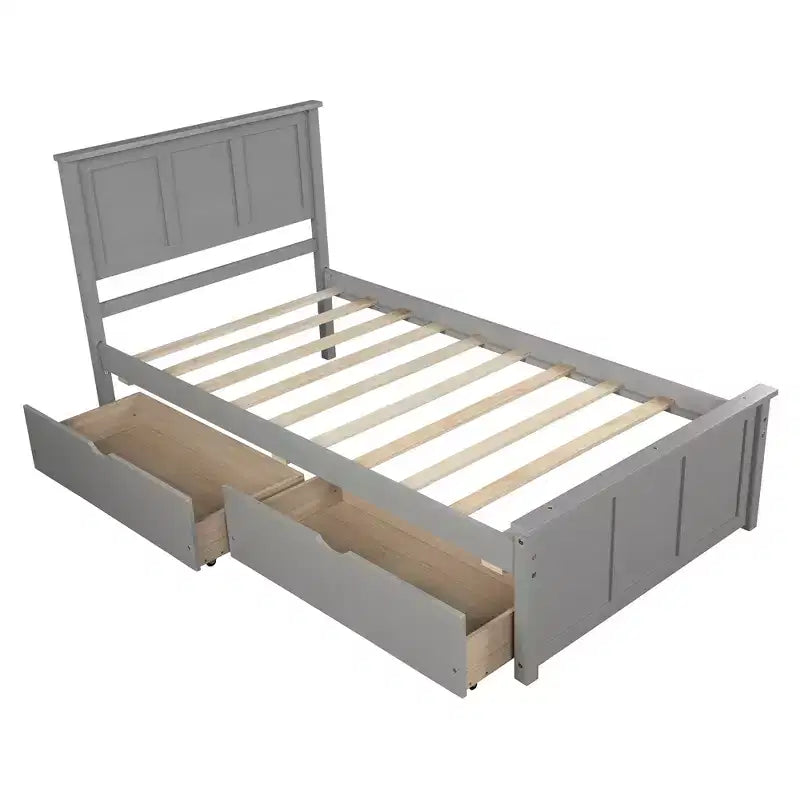 FAMYYT Twin Size Platform Bed with 2 Drawers, Easy Assembly, Gray