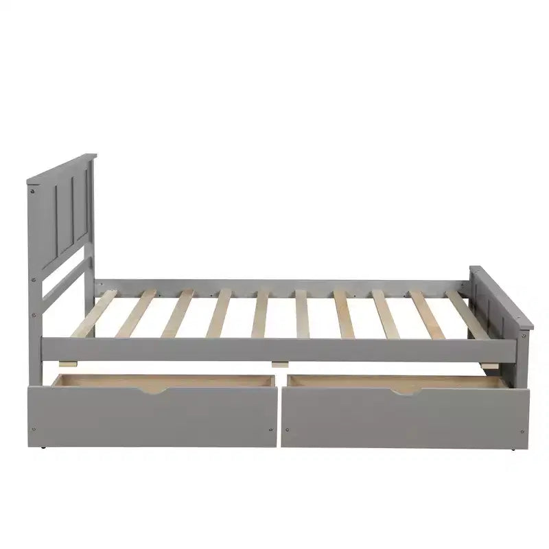 FAMYYT Twin Size Platform Bed with 2 Drawers, Easy Assembly, Gray