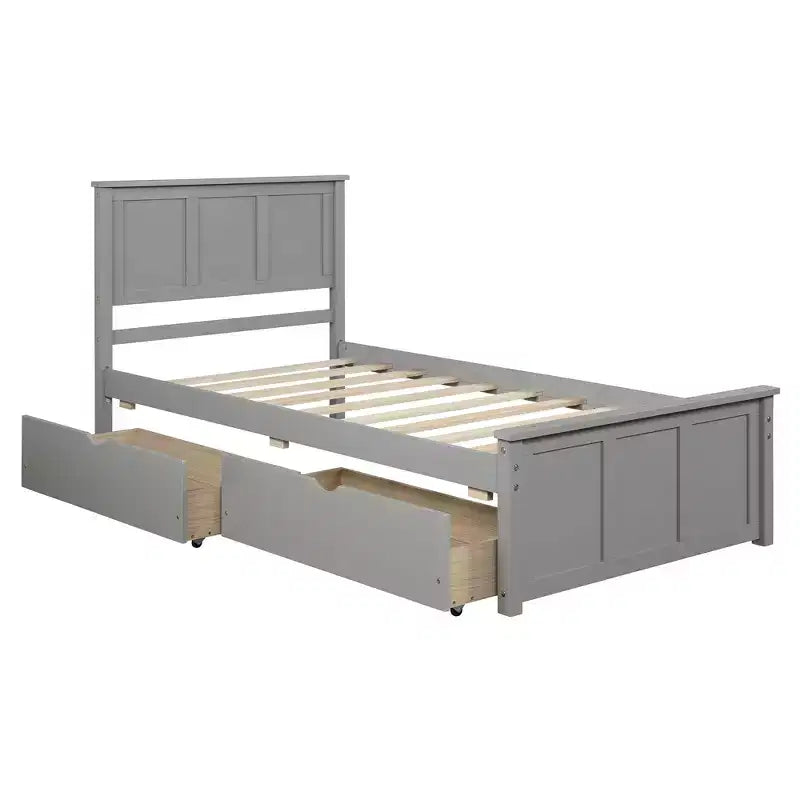 FAMYYT Twin Size Platform Bed with 2 Drawers, Easy Assembly, Gray