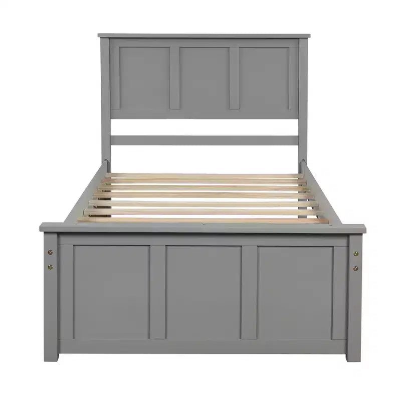 FAMYYT Twin Size Platform Bed with 2 Drawers, Easy Assembly, Gray