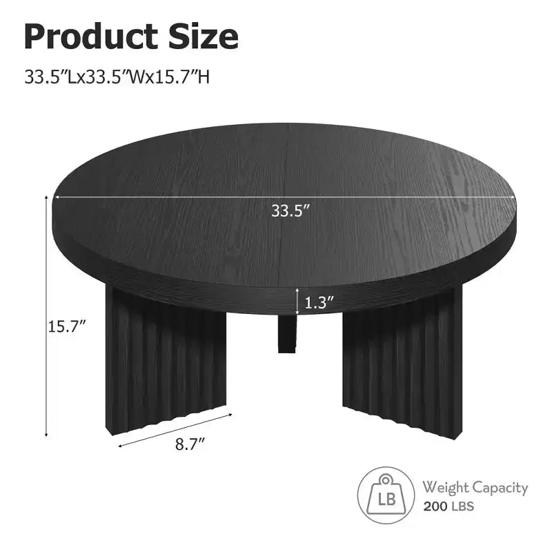 Round Coffee Table, Farmhouse Small Wooden Coffee Table with 3 Strong Legs, Easy Assembly, 33.5'' x 15.7'', Black