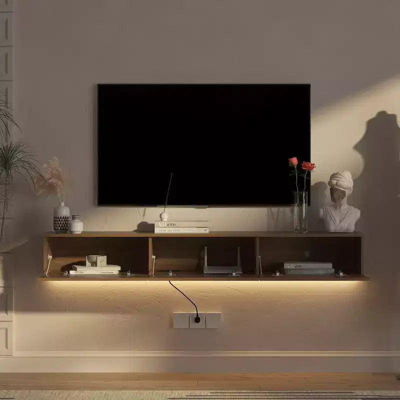 GDFStudio Holme 67'' Modern Floating Wall Mounted TV Stand with 3 Tilt-Out Doors and 16 Color LEDs