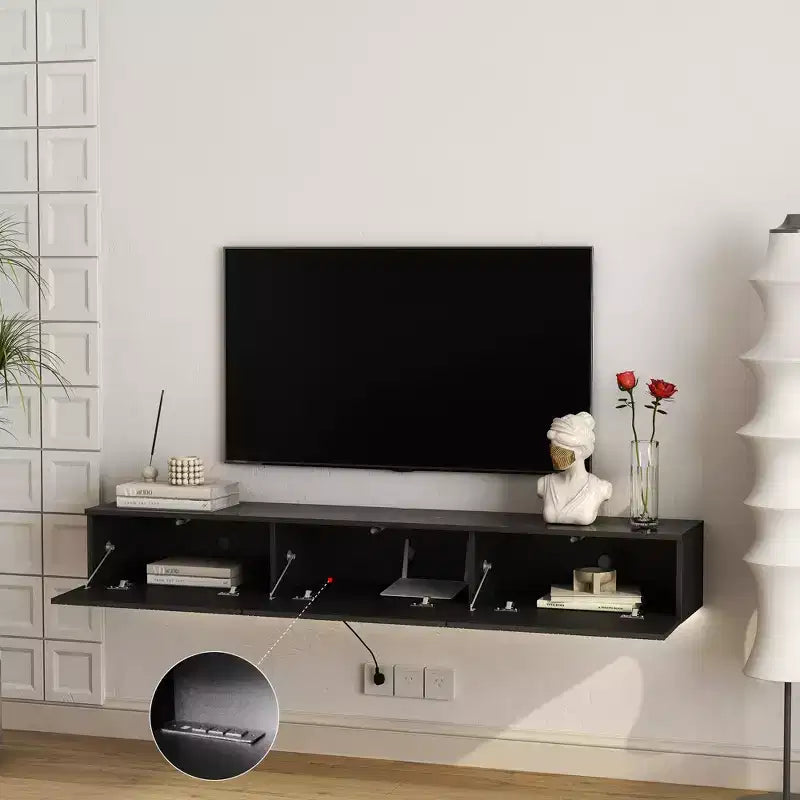 GDFStudio Holme 67'' Modern Floating Wall Mounted TV Stand with 3 Tilt-Out Doors and 16 Color LEDs