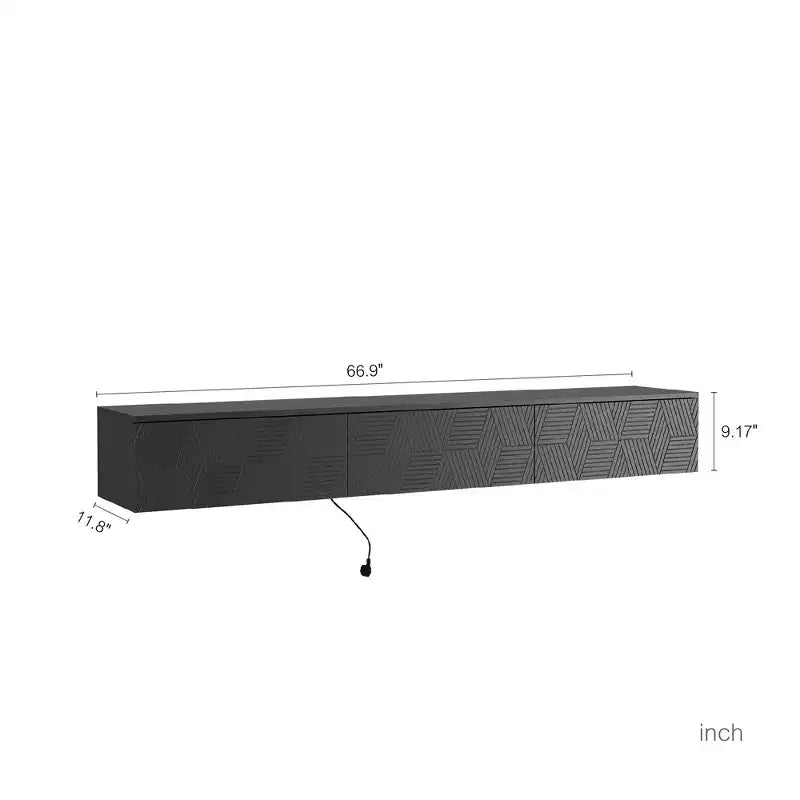 GDFStudio Holme 67'' Modern Floating Wall Mounted TV Stand with 3 Tilt-Out Doors and 16 Color LEDs