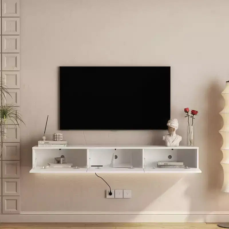 GDFStudio Holme 67'' Modern Floating Wall Mounted TV Stand with 3 Tilt-Out Doors and 16 Color LEDs