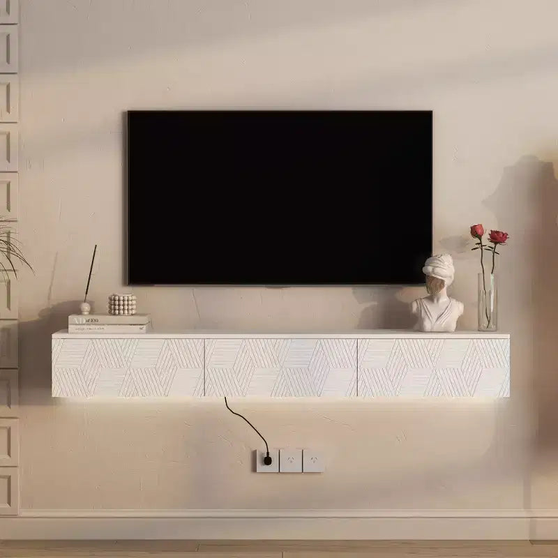 GDFStudio Holme 67'' Modern Floating Wall Mounted TV Stand with 3 Tilt-Out Doors and 16 Color LEDs